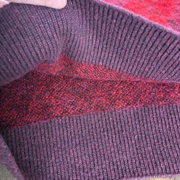 Zara Size S Red Knit Long Sleeve Sweater Chevron Argyle, Ribbed Hem & Cuffs - Picture 12 of 16